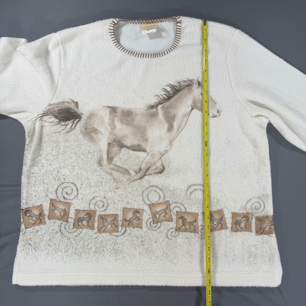 Vintage Horse Sweater Women XL Fleece Cream Artisans Equestrian farmcore - Picture 3 of 9